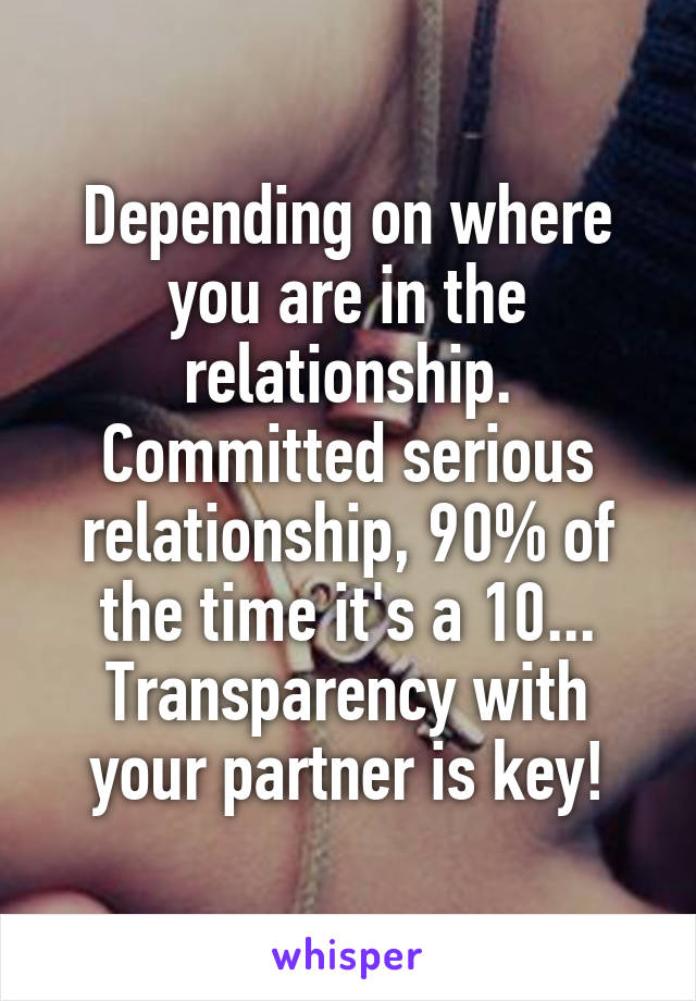 Depending on where you are in the relationship. Committed serious relationship, 90% of the time it's a 10... Transparency with your partner is key!