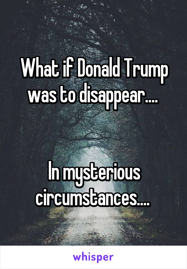 What if Donald Trump was to disappear.... 


In mysterious circumstances.... 