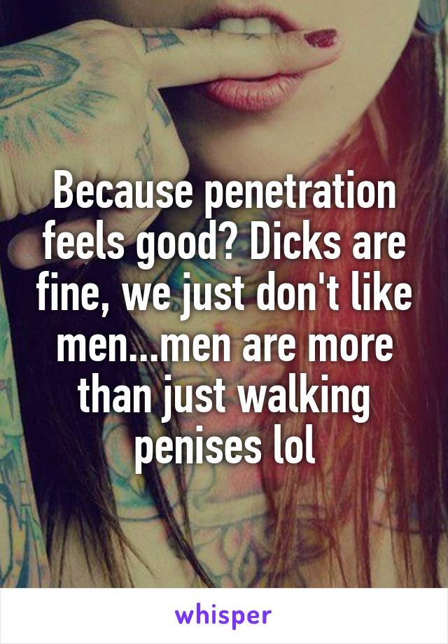 Because penetration feels good? Dicks are fine, we just don't like men...men are more than just walking penises lol