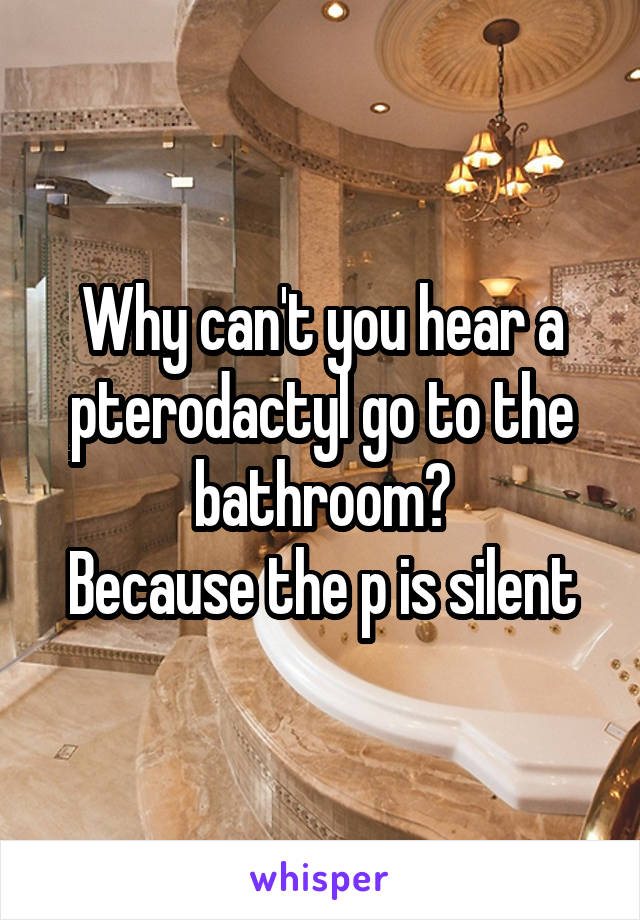 Why can't you hear a pterodactyl go to the bathroom?
Because the p is silent