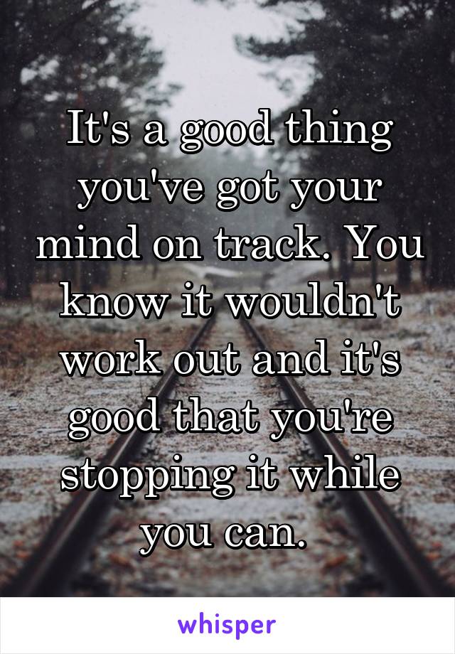 It's a good thing you've got your mind on track. You know it wouldn't work out and it's good that you're stopping it while you can. 