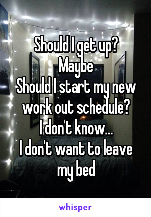 Should I get up?
Maybe
Should I start my new work out schedule?
I don't know...
I don't want to leave my bed