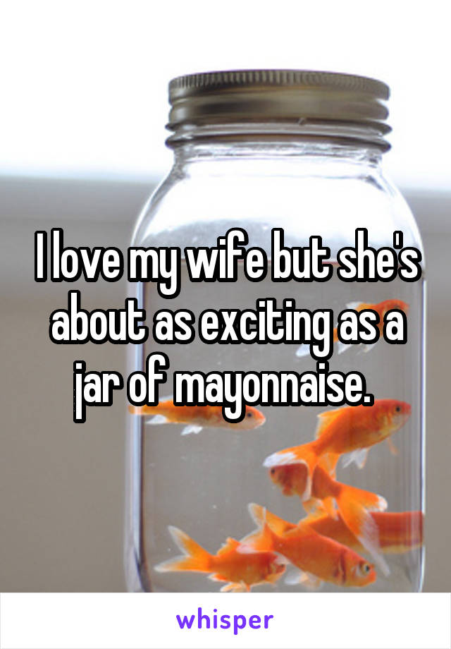 I love my wife but she's about as exciting as a jar of mayonnaise. 