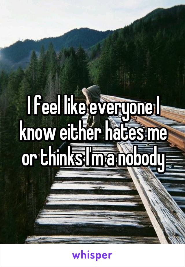 I feel like everyone I know either hates me or thinks I'm a nobody