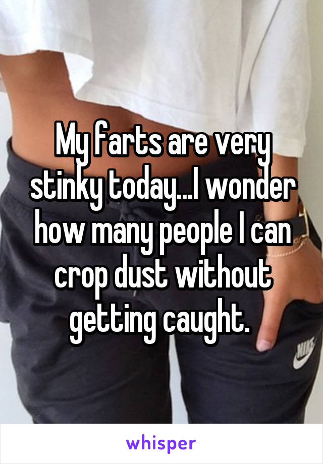 My farts are very stinky today...I wonder how many people I can crop dust without getting caught. 