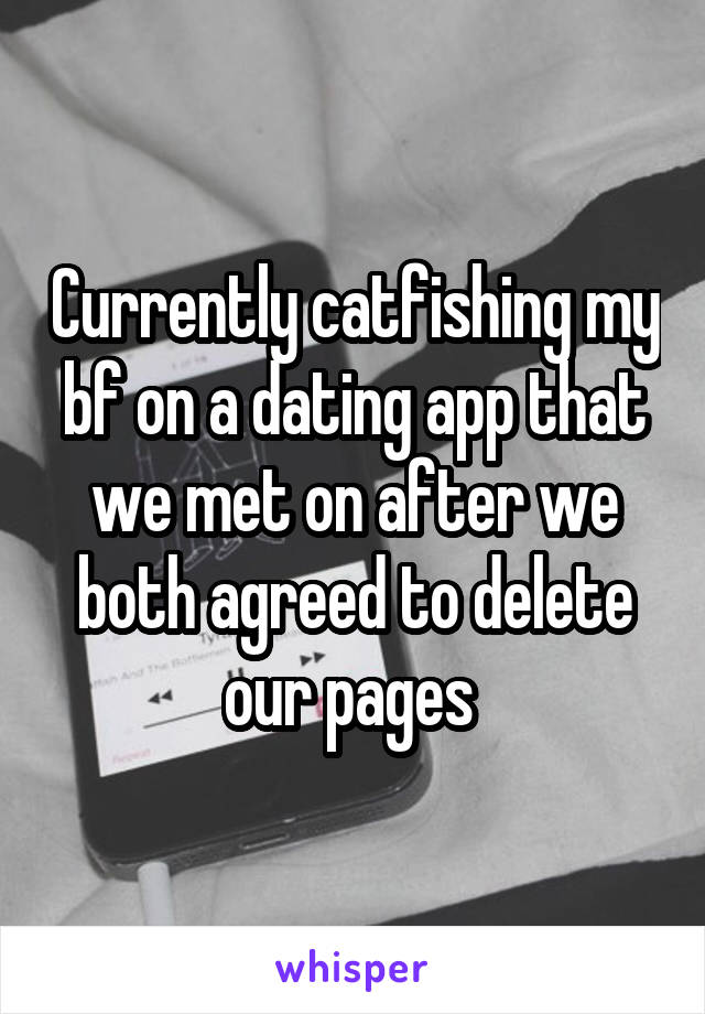 Currently catfishing my bf on a dating app that we met on after we both agreed to delete our pages 