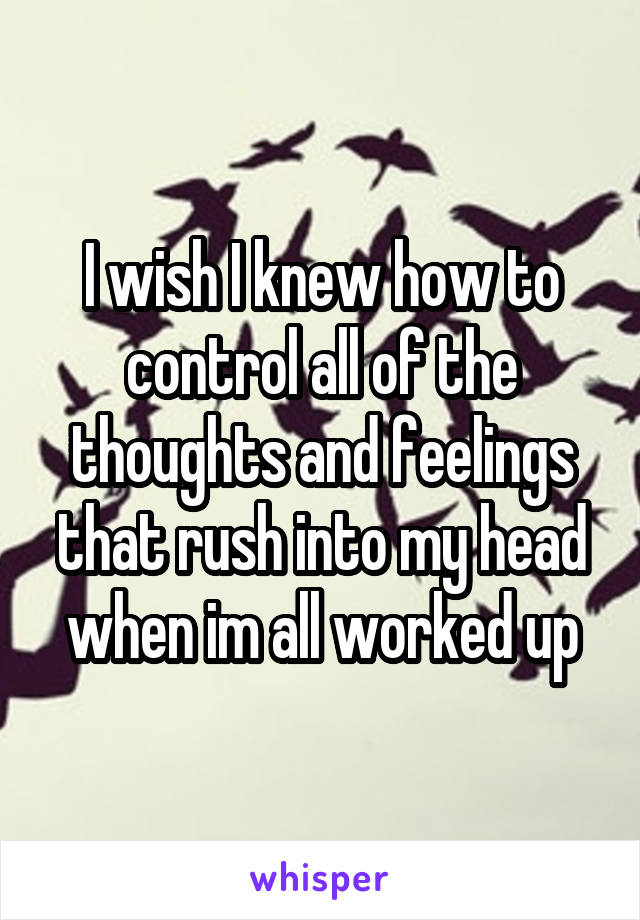 I wish I knew how to control all of the thoughts and feelings that rush into my head when im all worked up