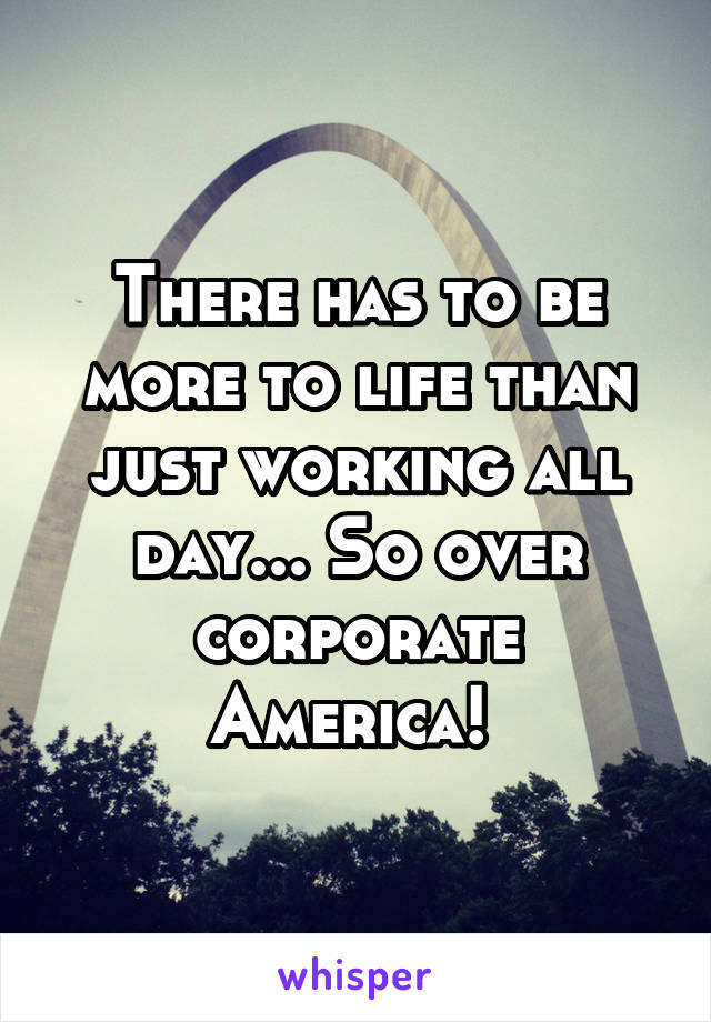 There has to be more to life than just working all day... So over corporate America! 