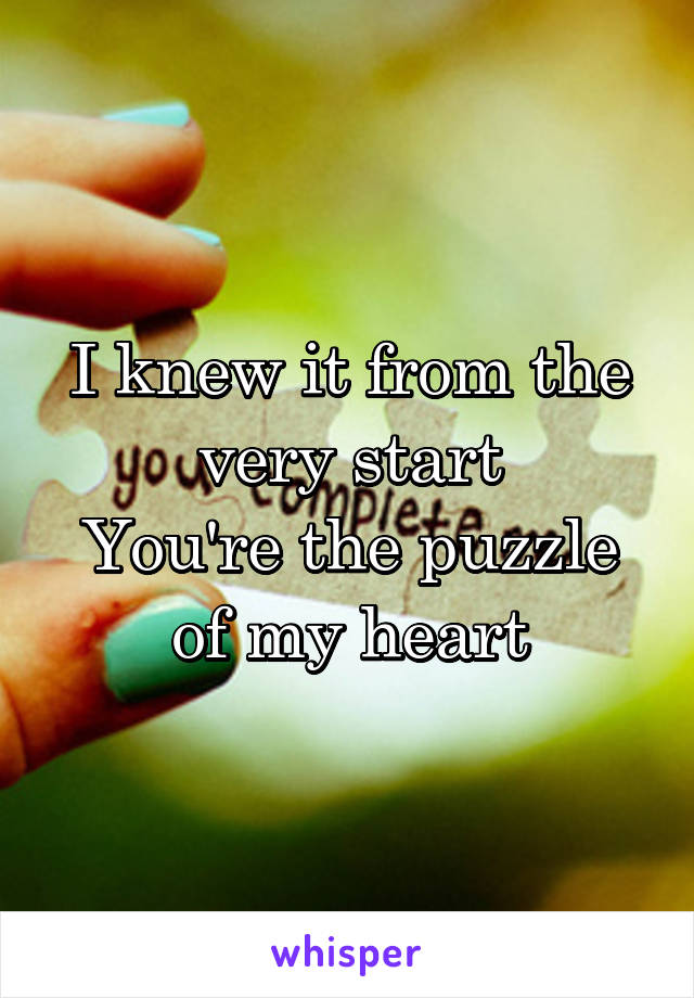 I knew it from the very start
You're the puzzle of my heart