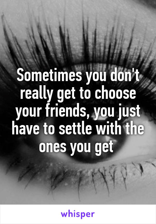 Sometimes you don't really get to choose your friends, you just have to settle with the ones you get 