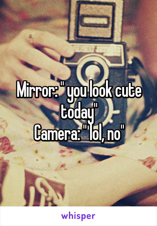 Mirror: " you look cute today"
Camera: " lol, no"