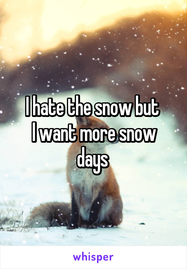 I hate the snow but 
I want more snow days 