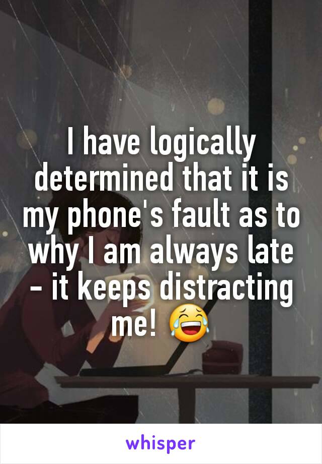 I have logically determined that it is my phone's fault as to why I am always late - it keeps distracting me! 😂