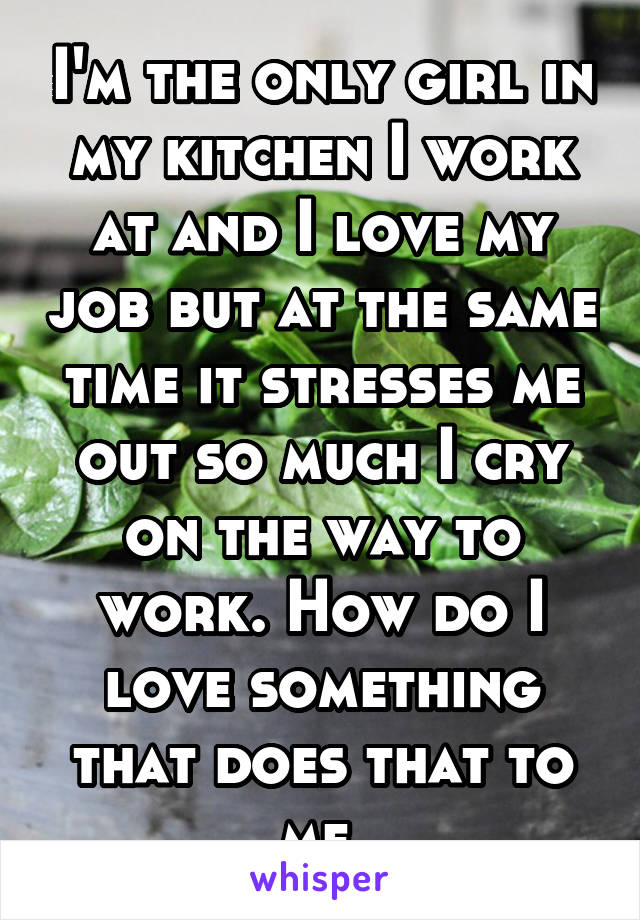 I'm the only girl in my kitchen I work at and I love my job but at the same time it stresses me out so much I cry on the way to work. How do I love something that does that to me 