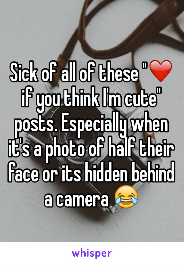 Sick of all of these "❤️ if you think I'm cute" posts. Especially when it's a photo of half their face or its hidden behind a camera 😂