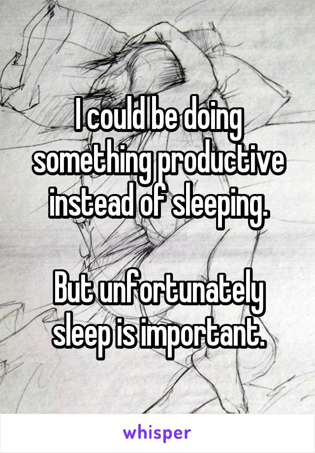 I could be doing something productive instead of sleeping.

But unfortunately sleep is important.