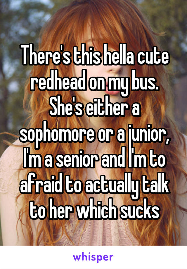 There's this hella cute redhead on my bus. She's either a sophomore or a junior, I'm a senior and I'm to afraid to actually talk to her which sucks