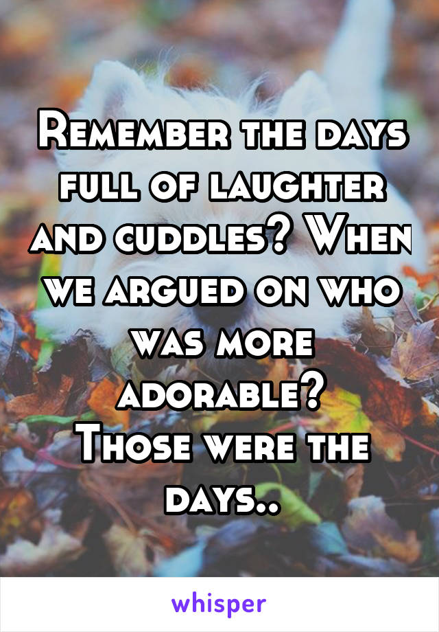 Remember the days full of laughter and cuddles? When we argued on who was more adorable?
Those were the days..