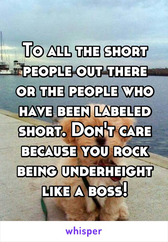 To all the short people out there or the people who have been labeled short. Don't care because you rock being underheight like a boss!