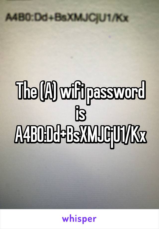 The (A) wifi password is A4B0:Dd+BsXMJCjU1/Kx