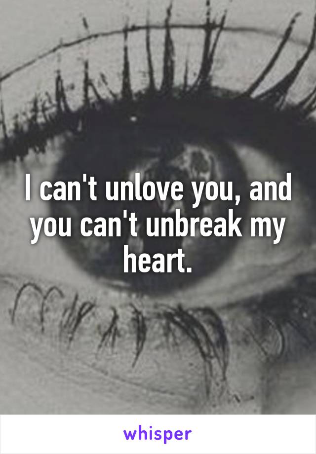 I can't unlove you, and you can't unbreak my heart.