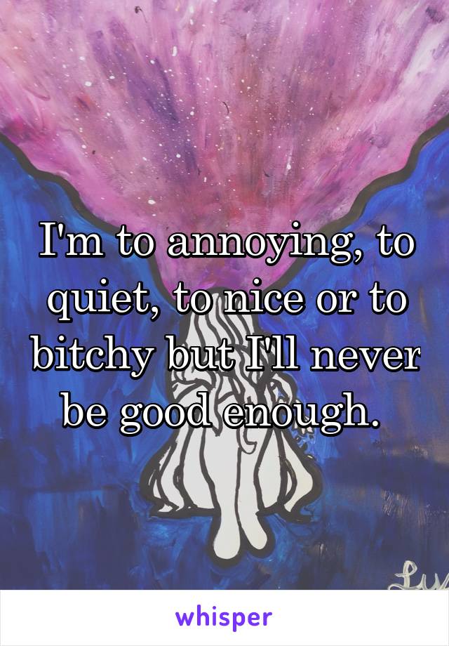 I'm to annoying, to quiet, to nice or to bitchy but I'll never be good enough. 