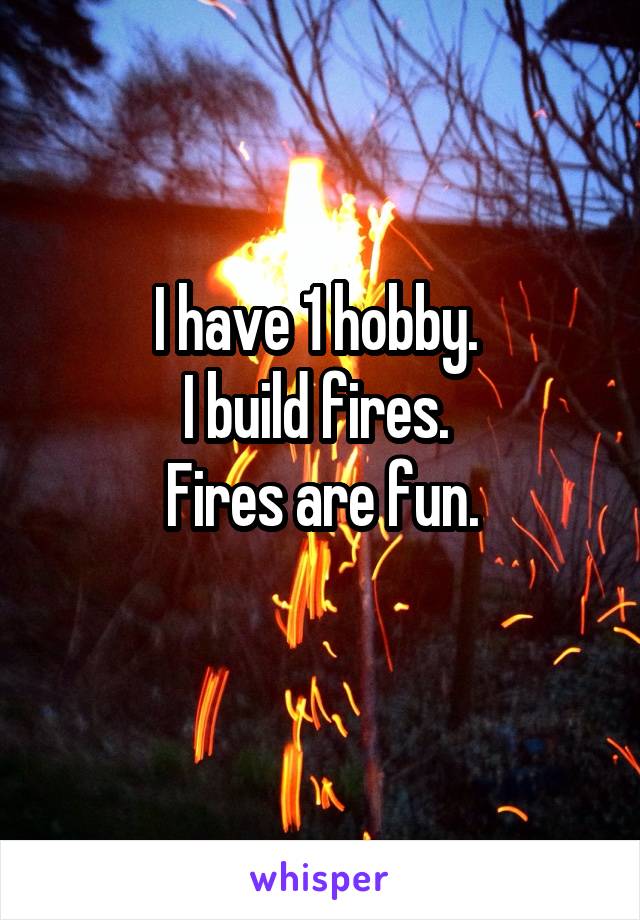 I have 1 hobby. 
I build fires. 
Fires are fun.
