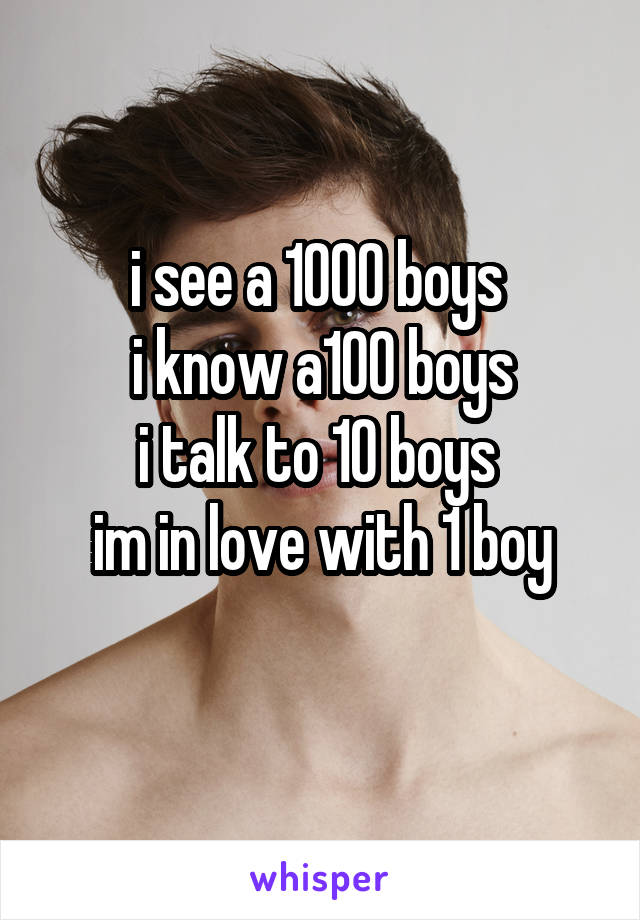 i see a 1000 boys 
i know a100 boys
i talk to 10 boys 
im in love with 1 boy
