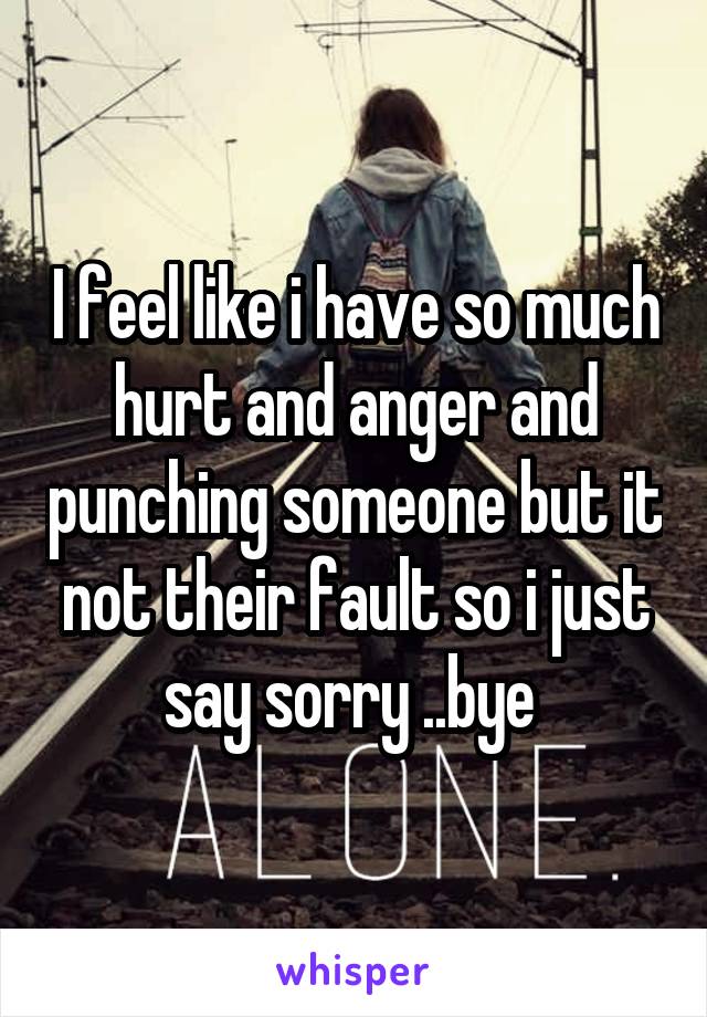 I feel like i have so much hurt and anger and punching someone but it not their fault so i just say sorry ..bye 