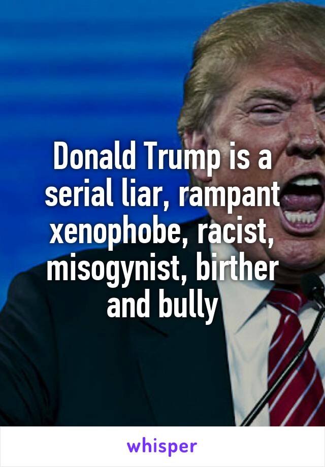 Donald Trump is a serial liar, rampant xenophobe, racist, misogynist, birther and bully