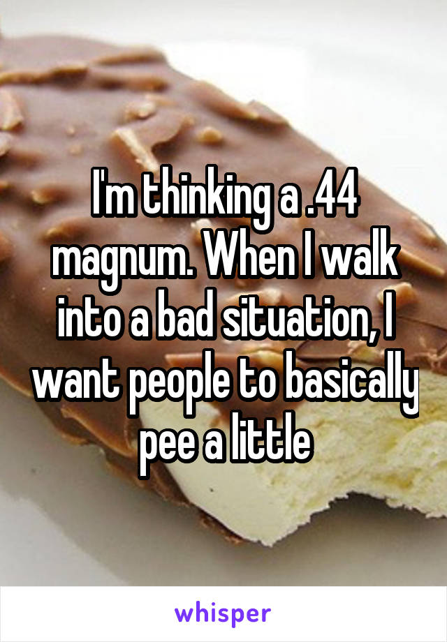 I'm thinking a .44 magnum. When I walk into a bad situation, I want people to basically pee a little