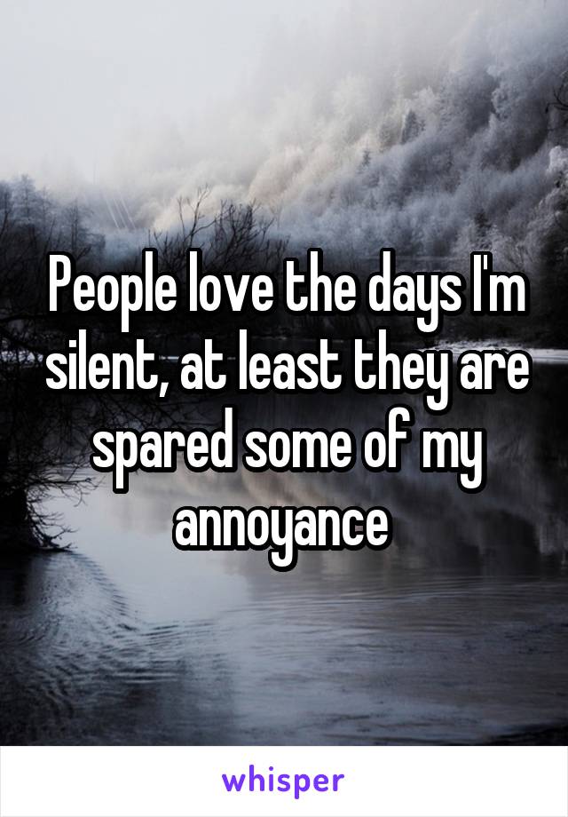 People love the days I'm silent, at least they are spared some of my annoyance 