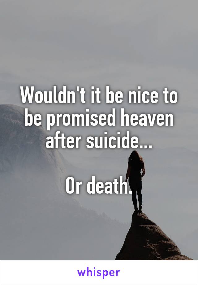 Wouldn't it be nice to be promised heaven after suicide...

Or death.