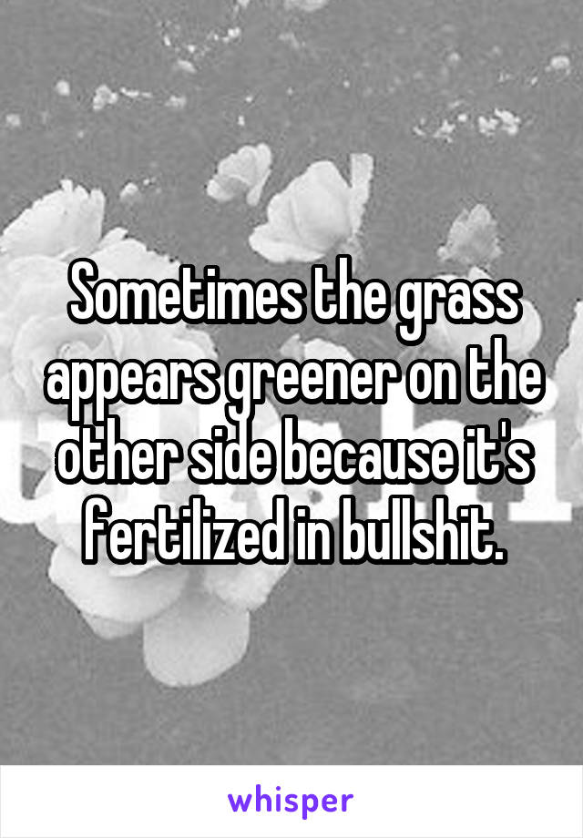 Sometimes the grass appears greener on the other side because it's fertilized in bullshit.