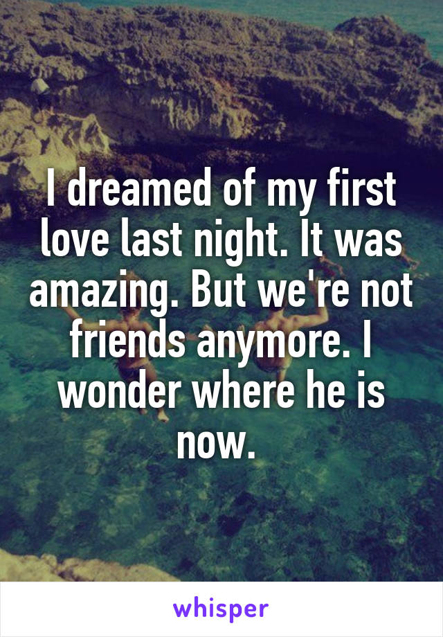 I dreamed of my first love last night. It was amazing. But we're not friends anymore. I wonder where he is now. 