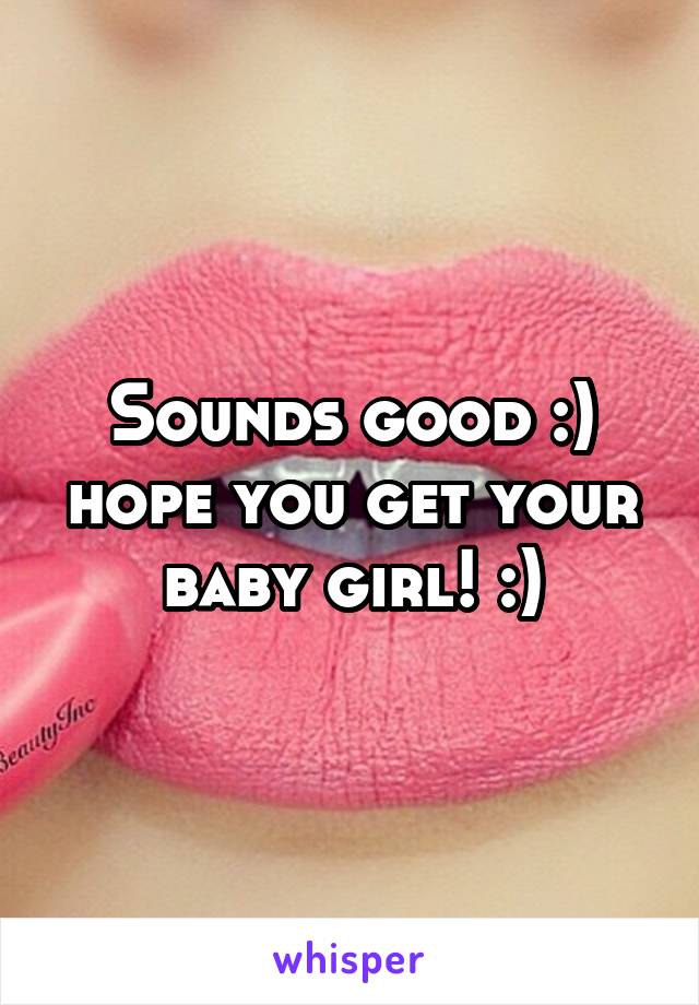 Sounds good :) hope you get your baby girl! :)