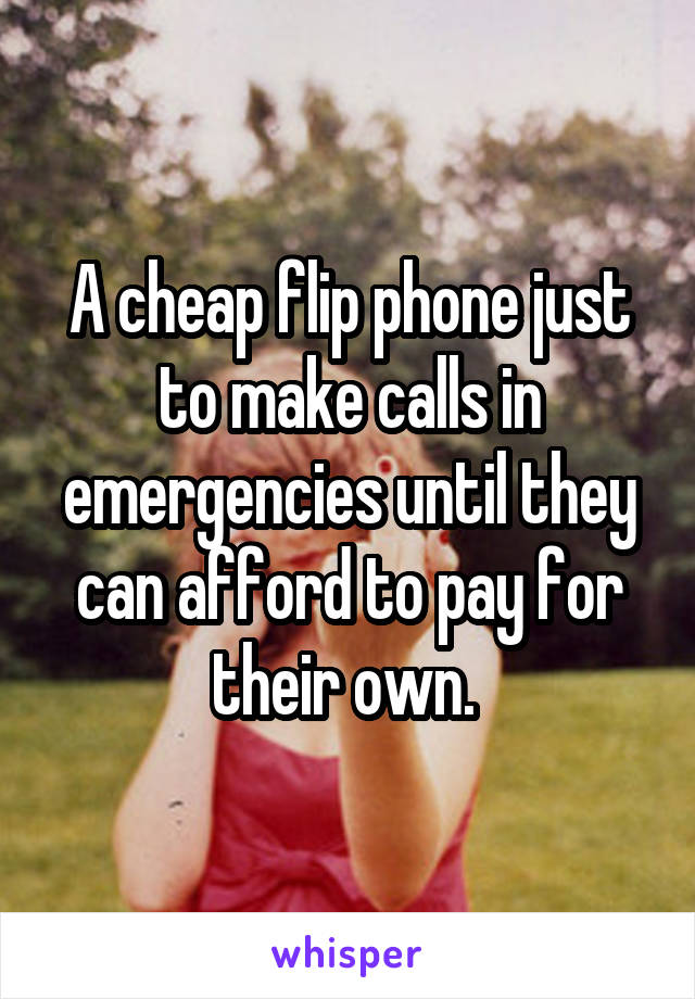 A cheap flip phone just to make calls in emergencies until they can afford to pay for their own. 