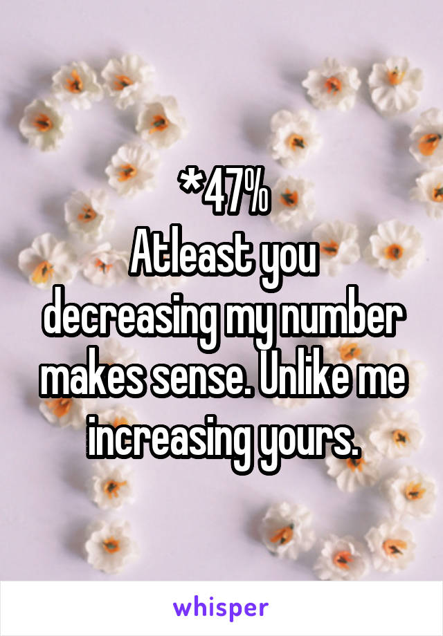 *47%
Atleast you decreasing my number makes sense. Unlike me increasing yours.