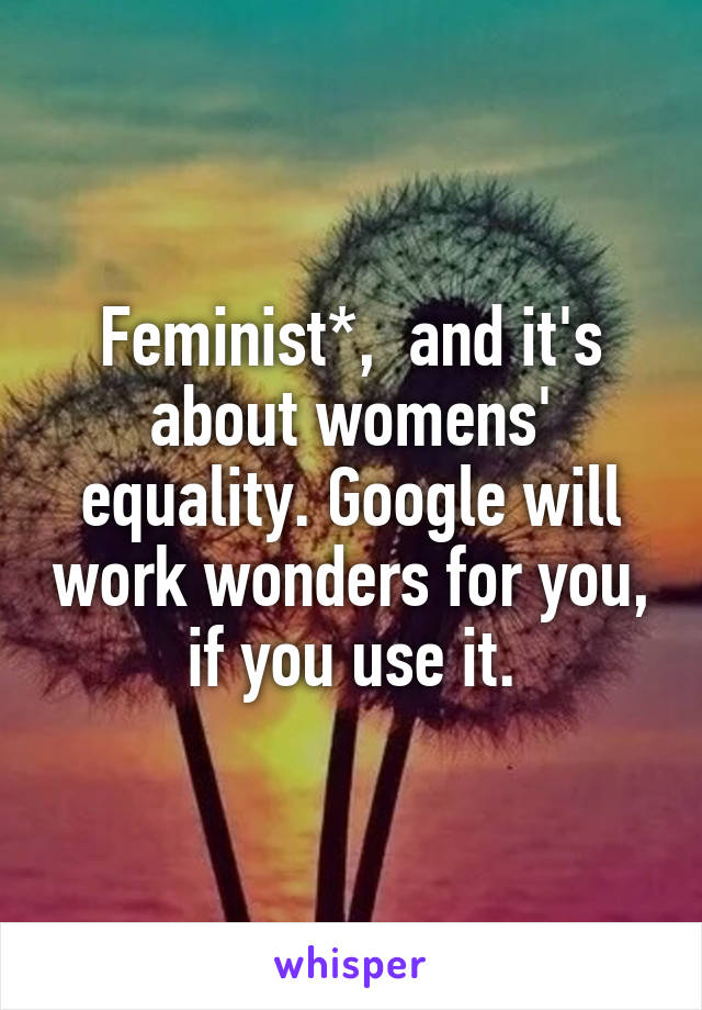 Feminist*,  and it's about womens' equality. Google will work wonders for you, if you use it.