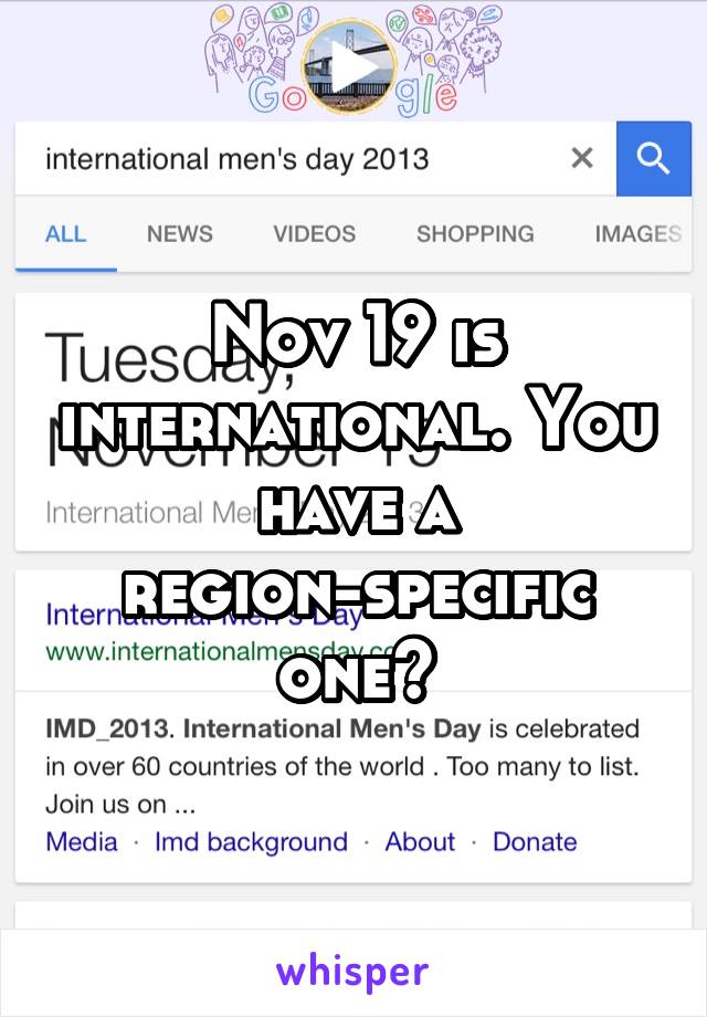 Nov 19 is international. You have a region-specific one?