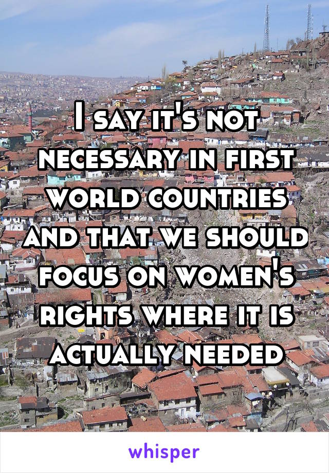 I say it's not necessary in first world countries and that we should focus on women's rights where it is actually needed