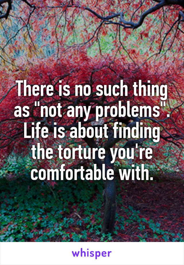 There is no such thing as "not any problems".
Life is about finding the torture you're comfortable with.