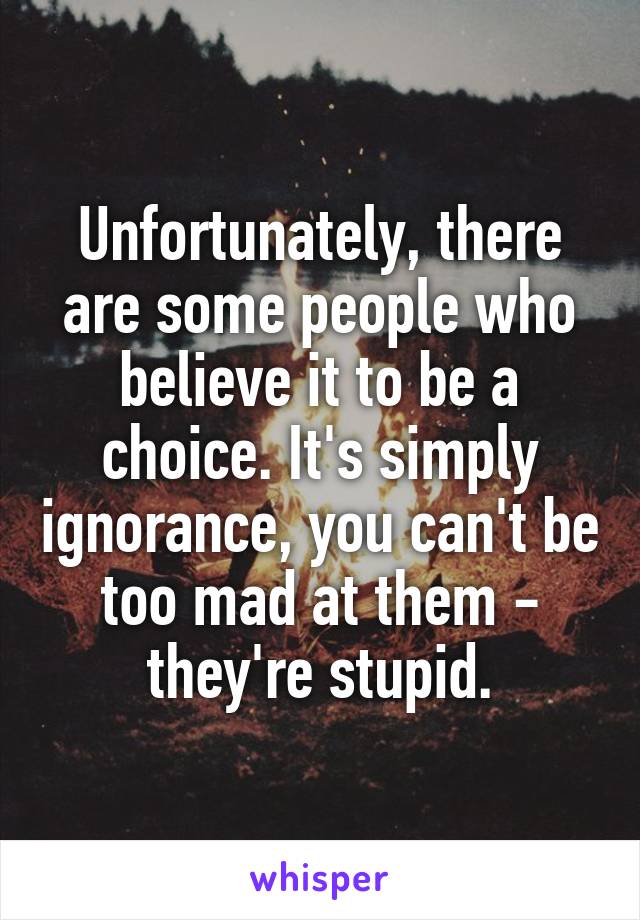 Unfortunately, there are some people who believe it to be a choice. It's simply ignorance, you can't be too mad at them - they're stupid.