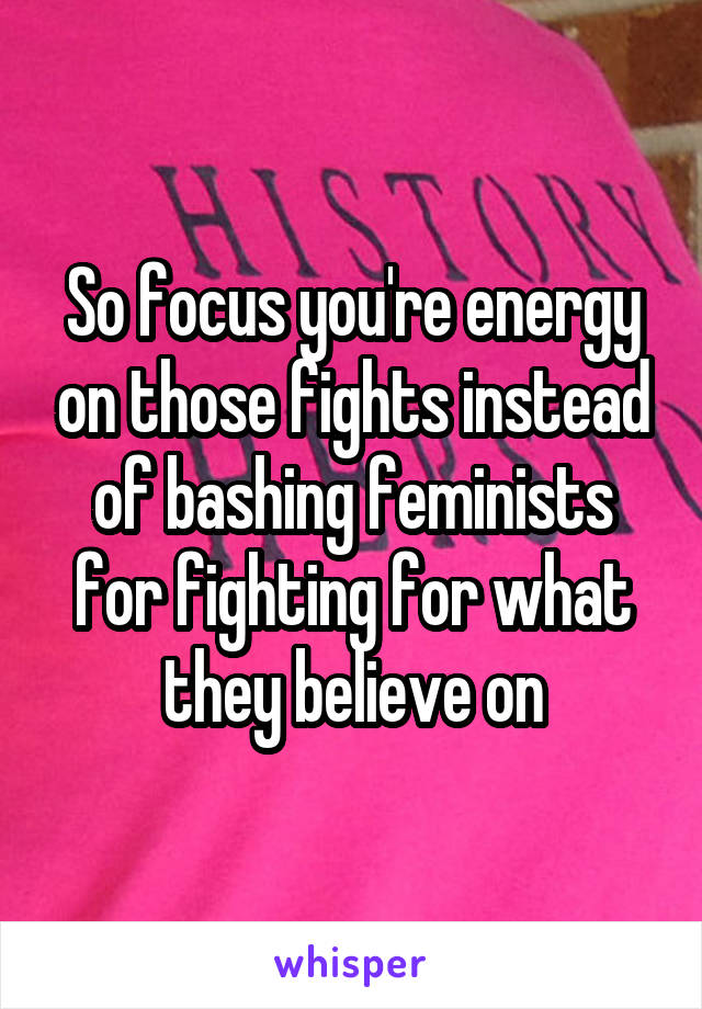 So focus you're energy on those fights instead of bashing feminists for fighting for what they believe on