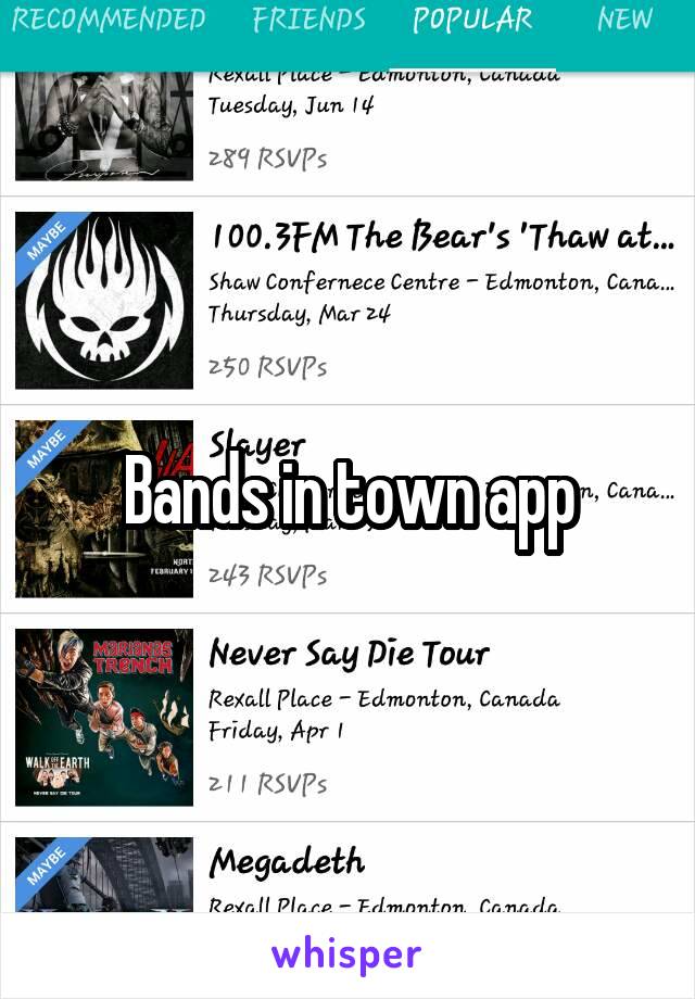 Bands in town app