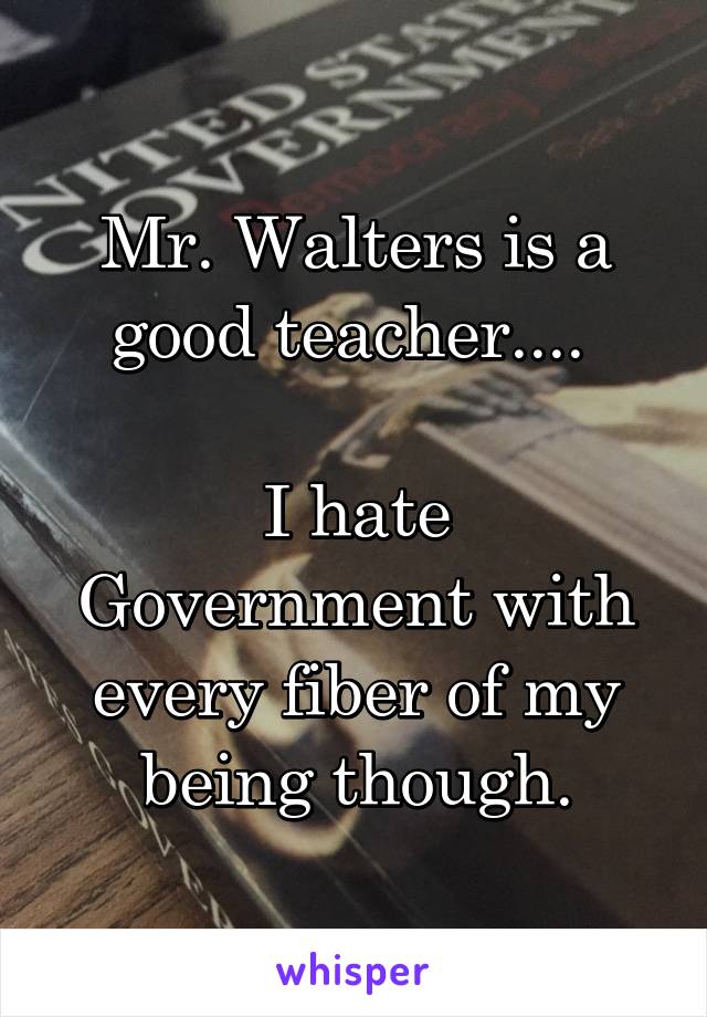 Mr. Walters is a good teacher.... 

I hate Government with every fiber of my being though.