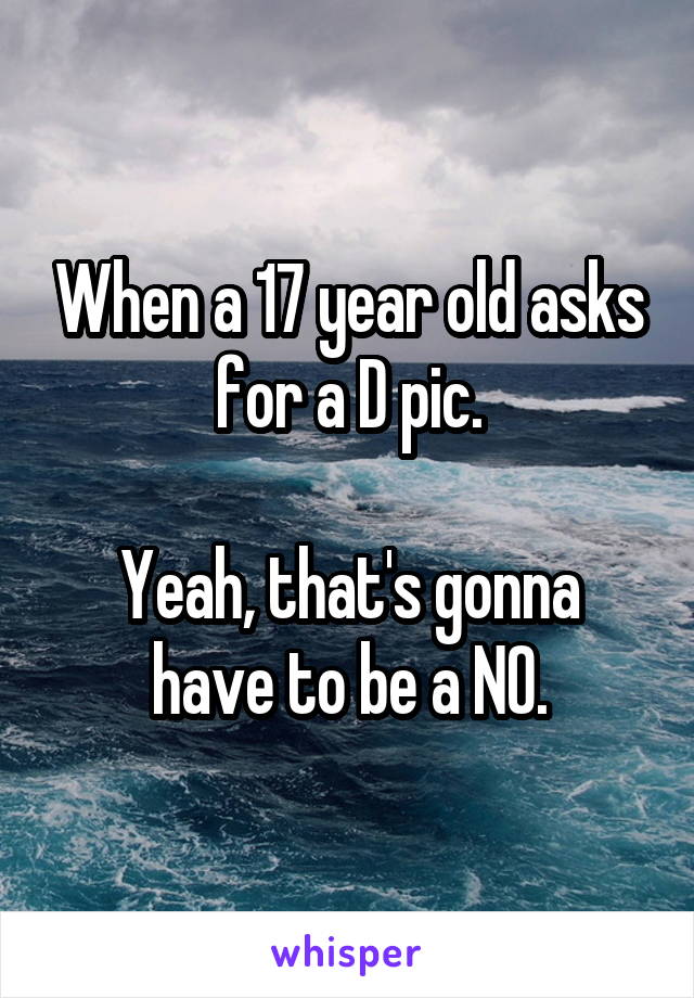 When a 17 year old asks for a D pic.

Yeah, that's gonna have to be a NO.