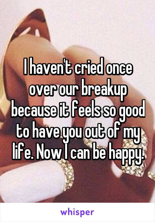 I haven't cried once over our breakup because it feels so good to have you out of my life. Now I can be happy.