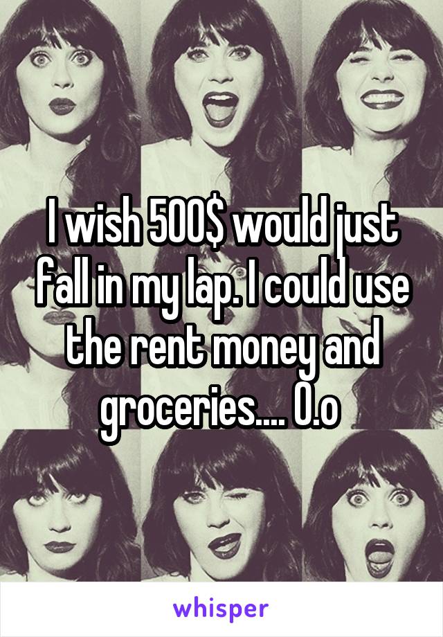 I wish 500$ would just fall in my lap. I could use the rent money and groceries.... O.o 