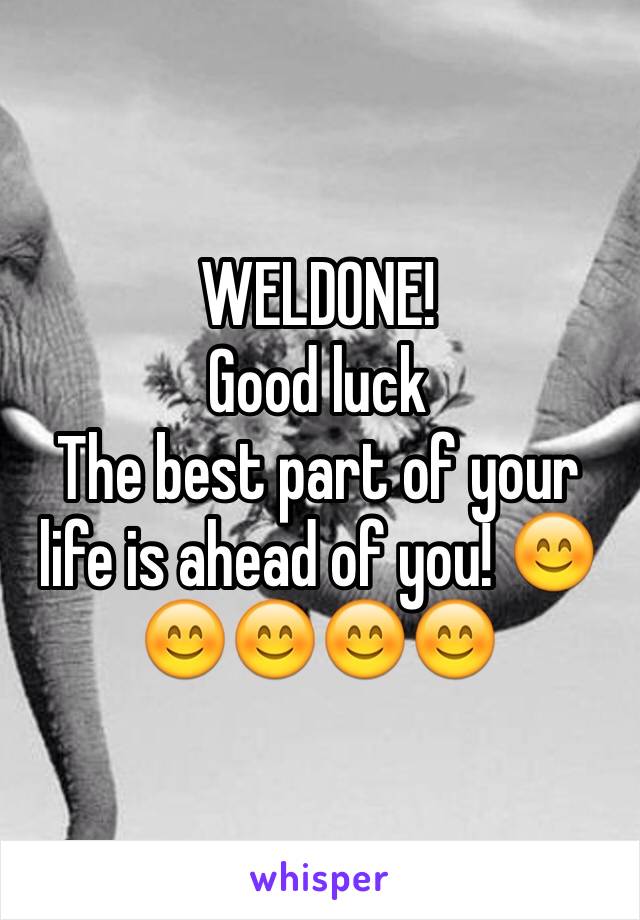 WELDONE! 
Good luck 
The best part of your life is ahead of you! 😊😊😊😊😊